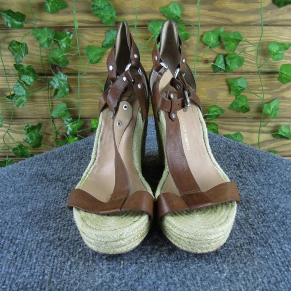 Vince Camuto Women Diesha Espadrille T-Strap Brown Leather Sz 7 Gently Used 2025